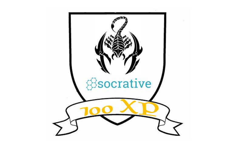 Logo House Scorpio; op bord tijdens Socrative overhoring.